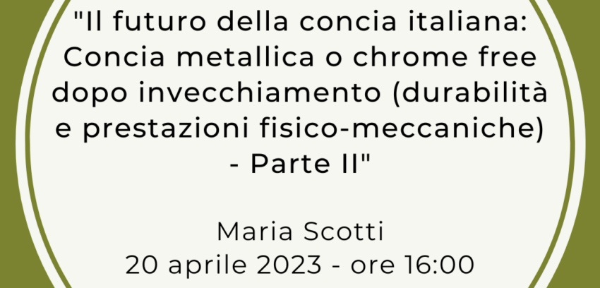 Webinar 20.04.2023 – “Il futuro della concia italiana: Concia metallica o chrome free dopo invecchiamento” – Report